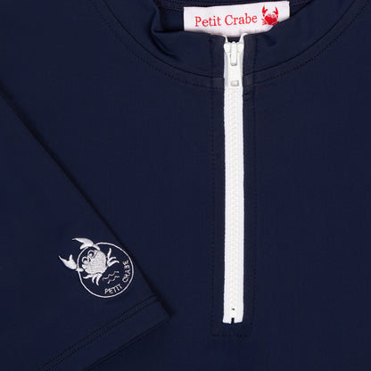 Petit Crabe UV Swim Top with Zipper and Short Sleeves, Max, Blue – For Ages 1-10