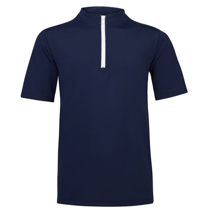 Petit Crabe UV Swim Top with Zipper and Short Sleeves, Max, Blue – For Ages 1-10