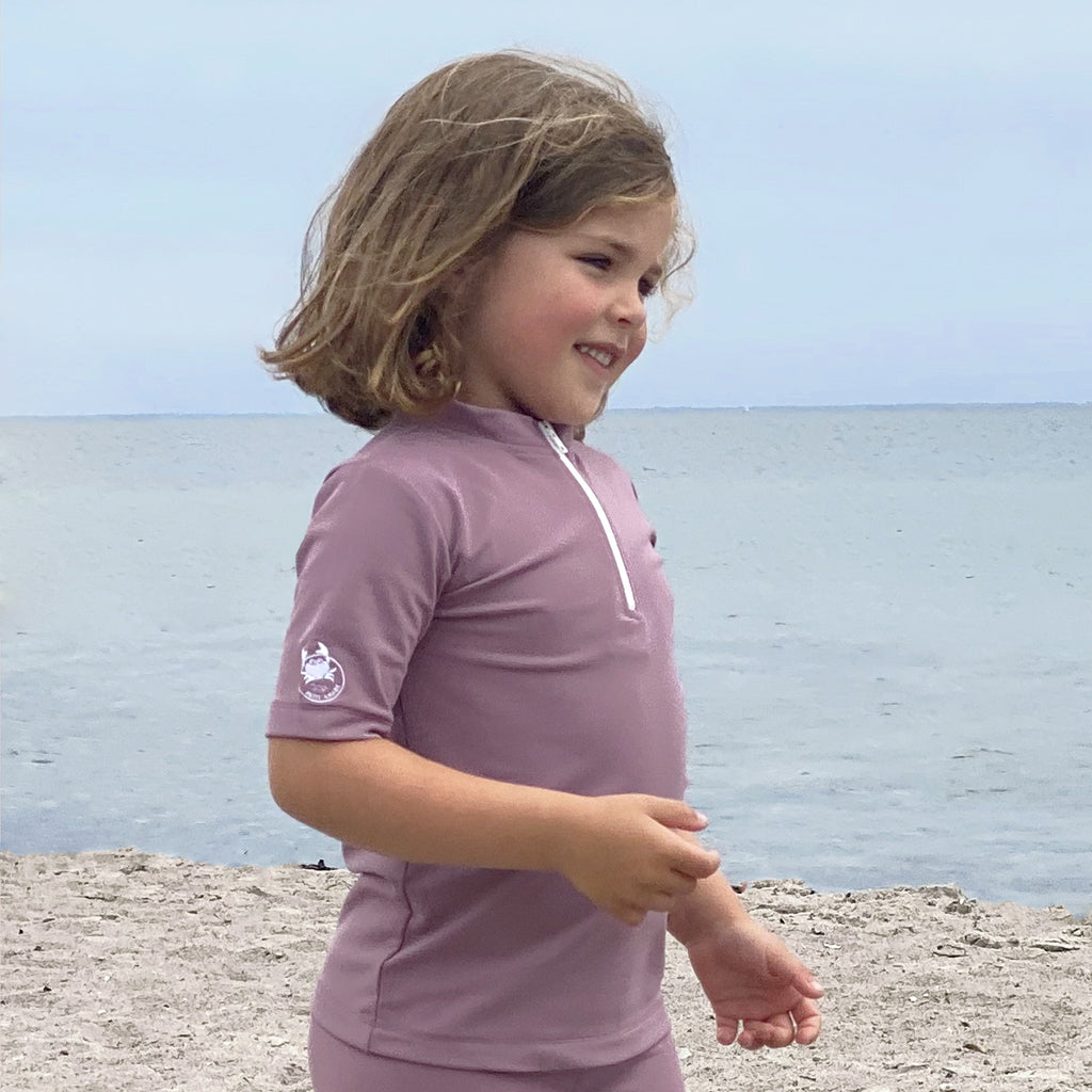 Petit Crabe UV Swim Shirt with Zipper and Short Sleeves, Max, Heather - Ages 1-10