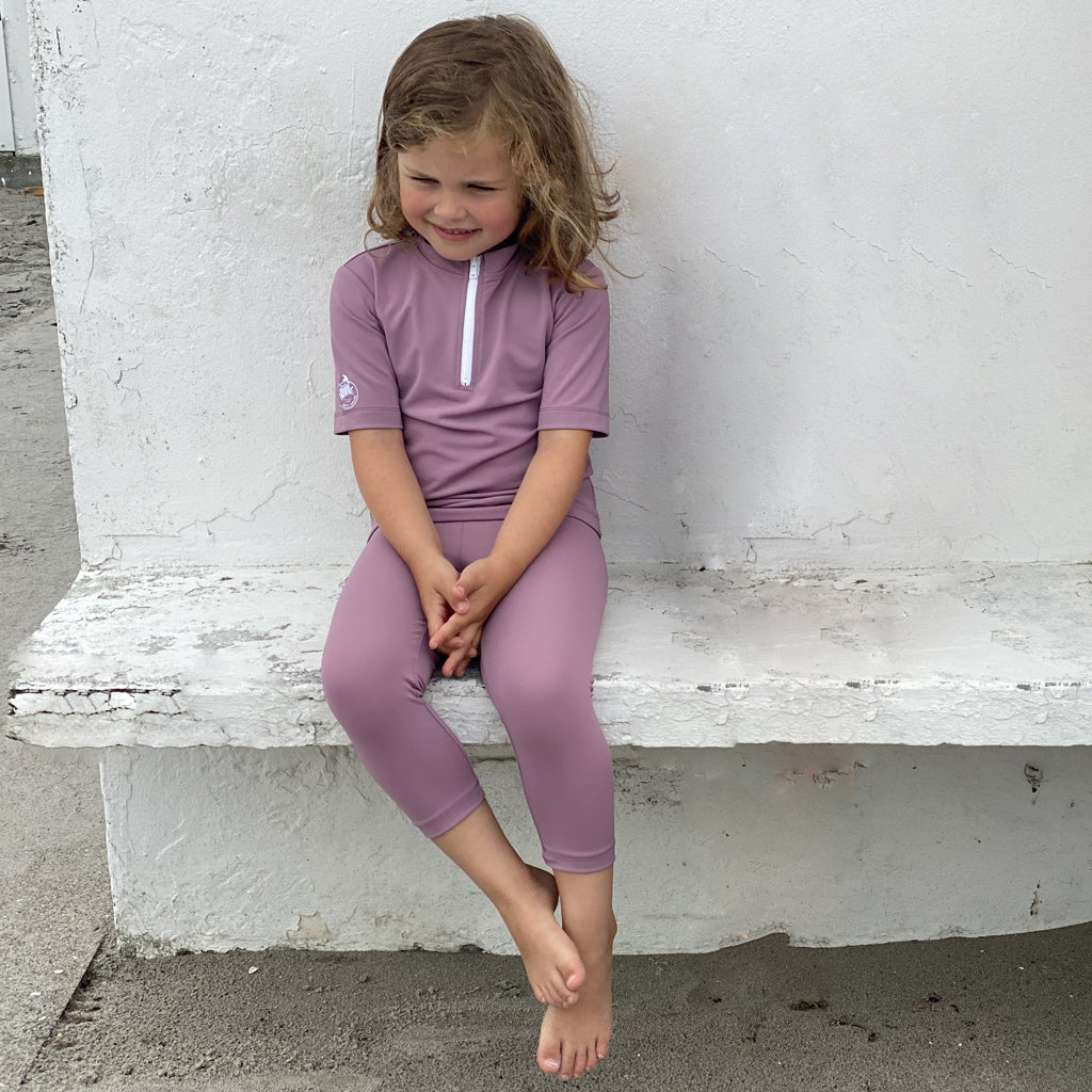 Petit Crabe UV Swim Shirt with Zipper and Short Sleeves, Max, Heather - Ages 1-10