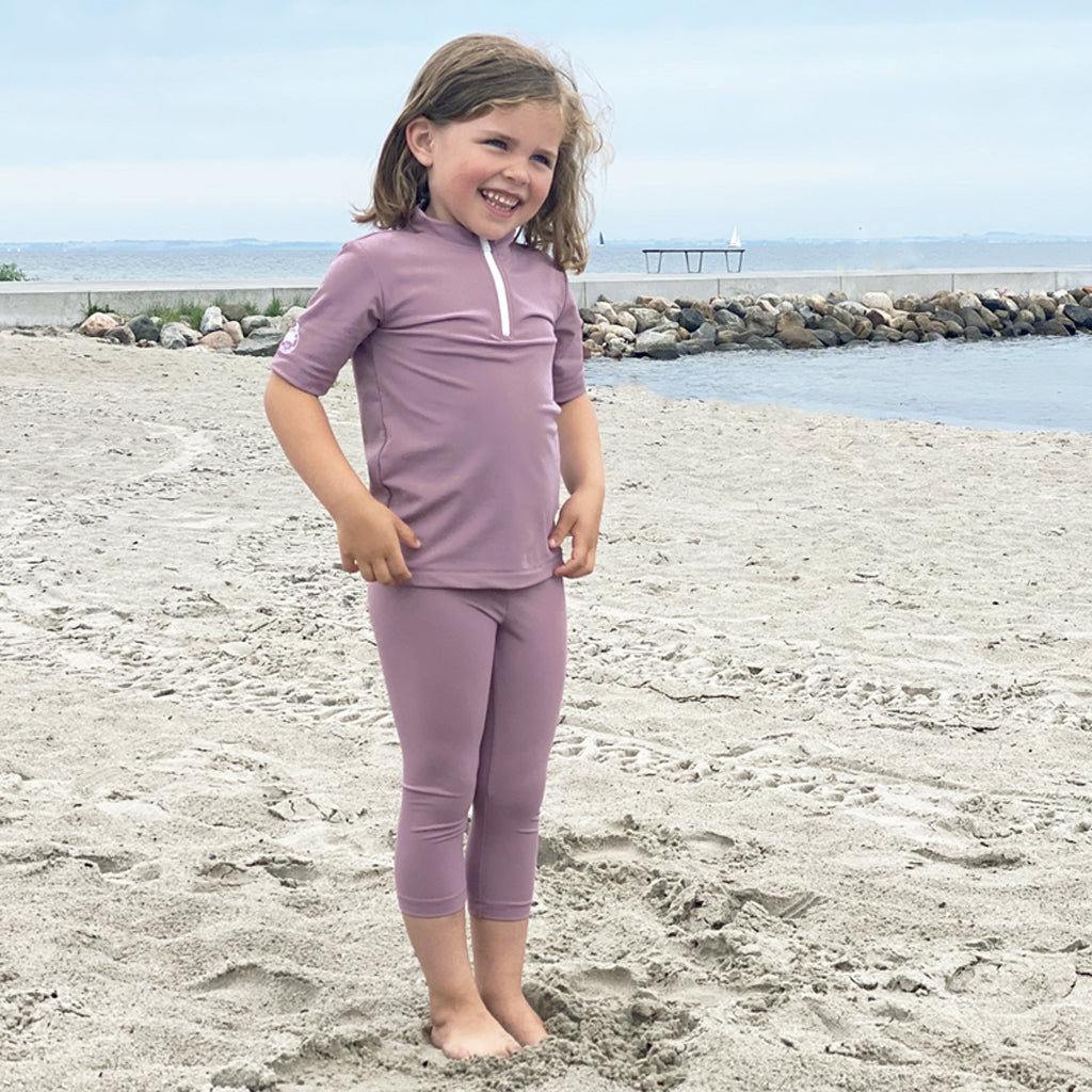 Petit Crabe UV Swim Shirt with Zipper and Short Sleeves, Max, Heather - Ages 1-10