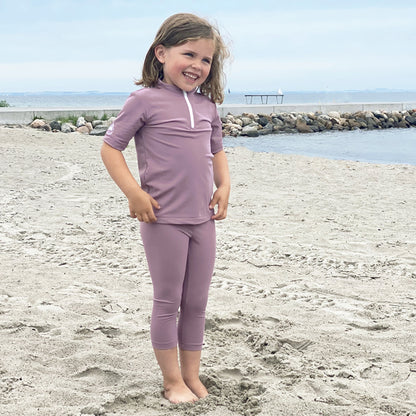 Petit Crabe UV Swim Shirt with Zipper and Short Sleeves, Max, Heather - Ages 1-10