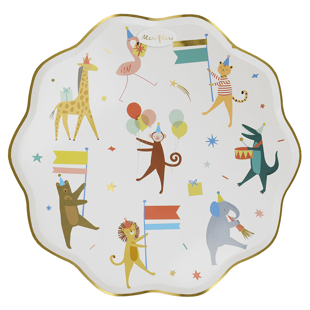 Meri Meri Paper Plates, Size L, Animal Parade - Set of 8