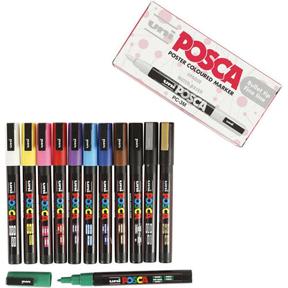 Posca Markers, 0.9–1.3 mm Line Width – 12 Assorted Colours