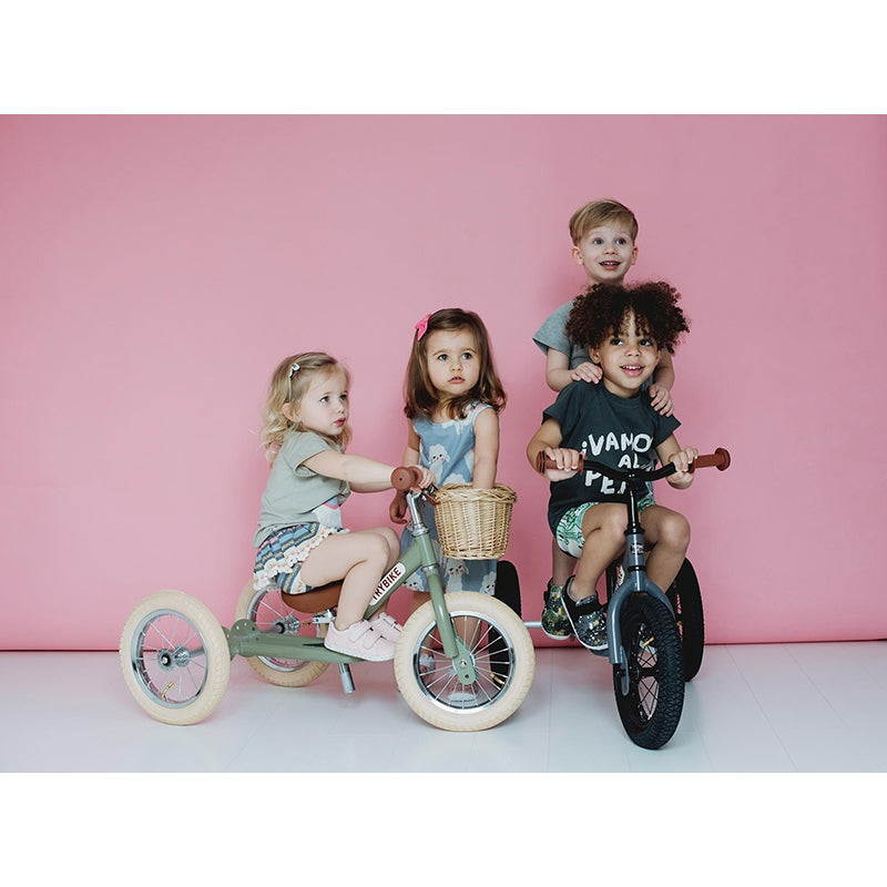 Trybike Tricycle Balance Bike, Vintage Blue with Retro Look