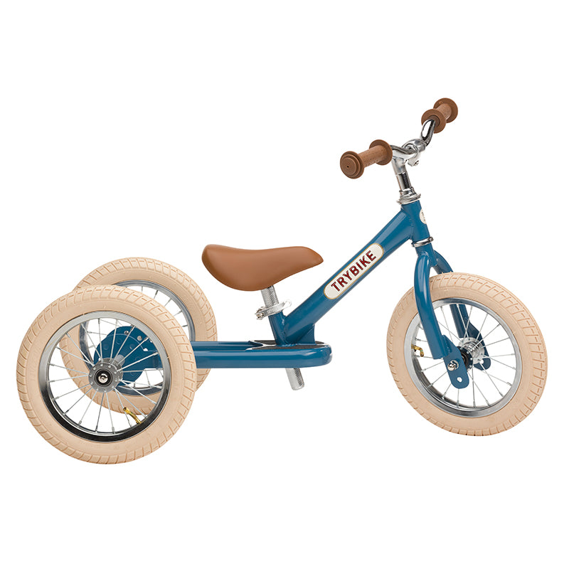 Trybike Tricycle Balance Bike, Vintage Blue with Retro Look