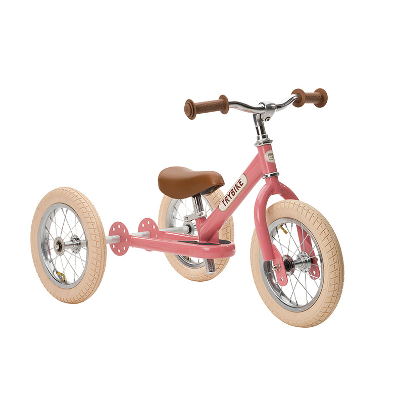 Trybike Three-Wheel Balance Bike, Vintage Pink with Retro Styling