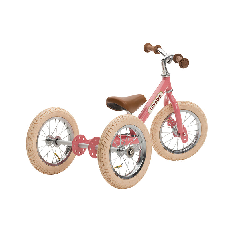 Trybike Three-Wheel Balance Bike, Vintage Pink with Retro Styling