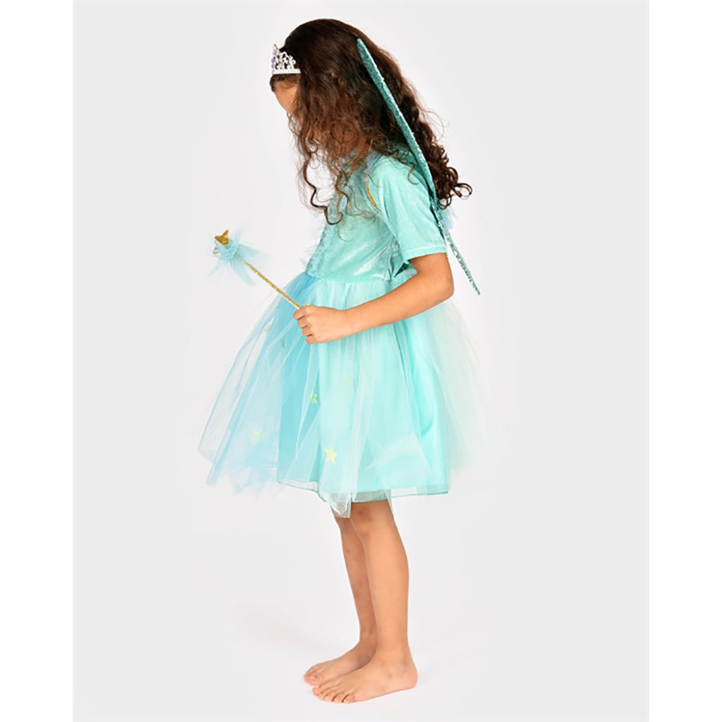 The Good Fairy, Fairy Costume in Turquoise with Wings and Wand - Size 2-8 Years