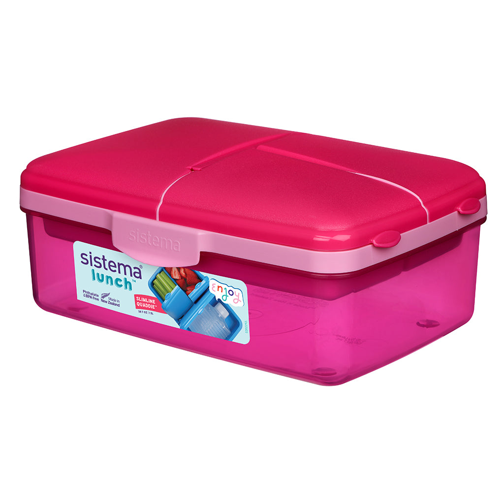 Sistema Lunch Box and Water Bottle, Slimline Quaddie 1.5 L - Pink