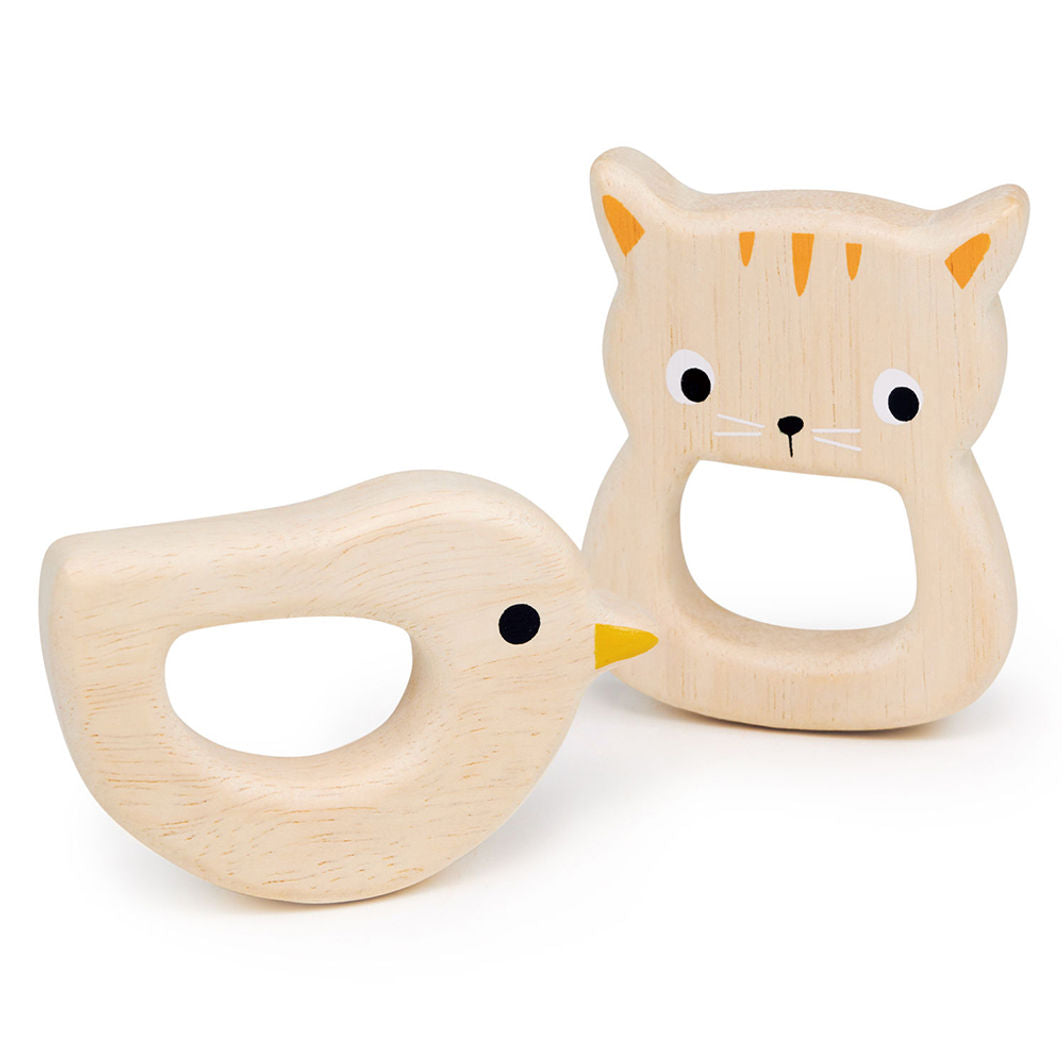 Mentari, Wooden Teething Ring - Bird and Cat