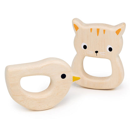 Mentari, Wooden Teething Ring - Bird and Cat