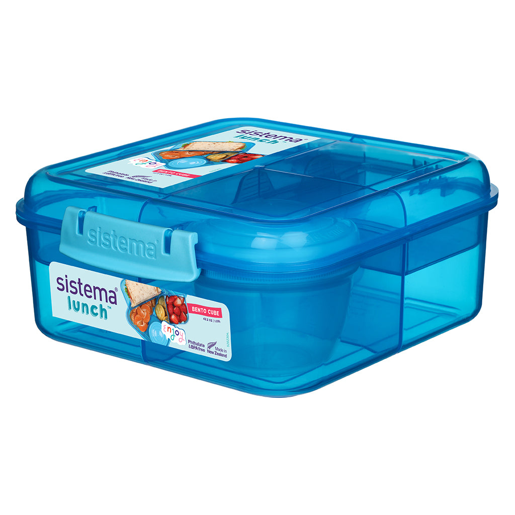 Sistema Bento Cube madkasse m 5 rum og en beholder, Blue