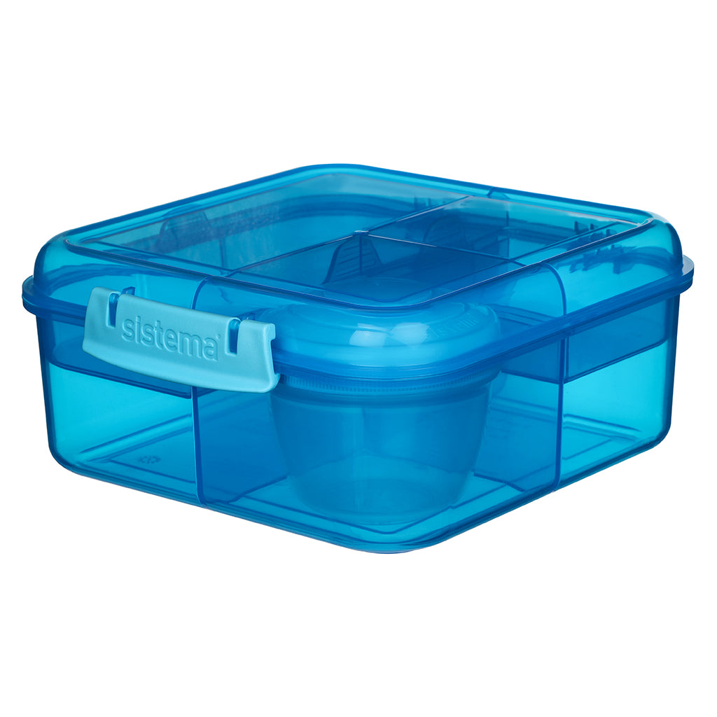 Sistema Bento Cube Lunch Box with 5 Compartments and Container, 1.25L - Blue