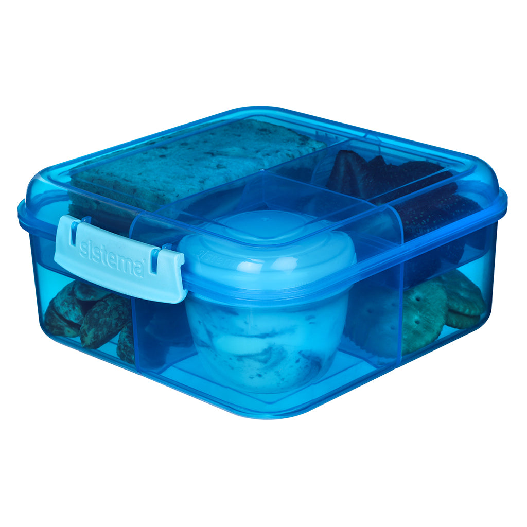 Sistema Bento Cube Lunch Box with 5 Compartments and Container, 1.25L - Blue