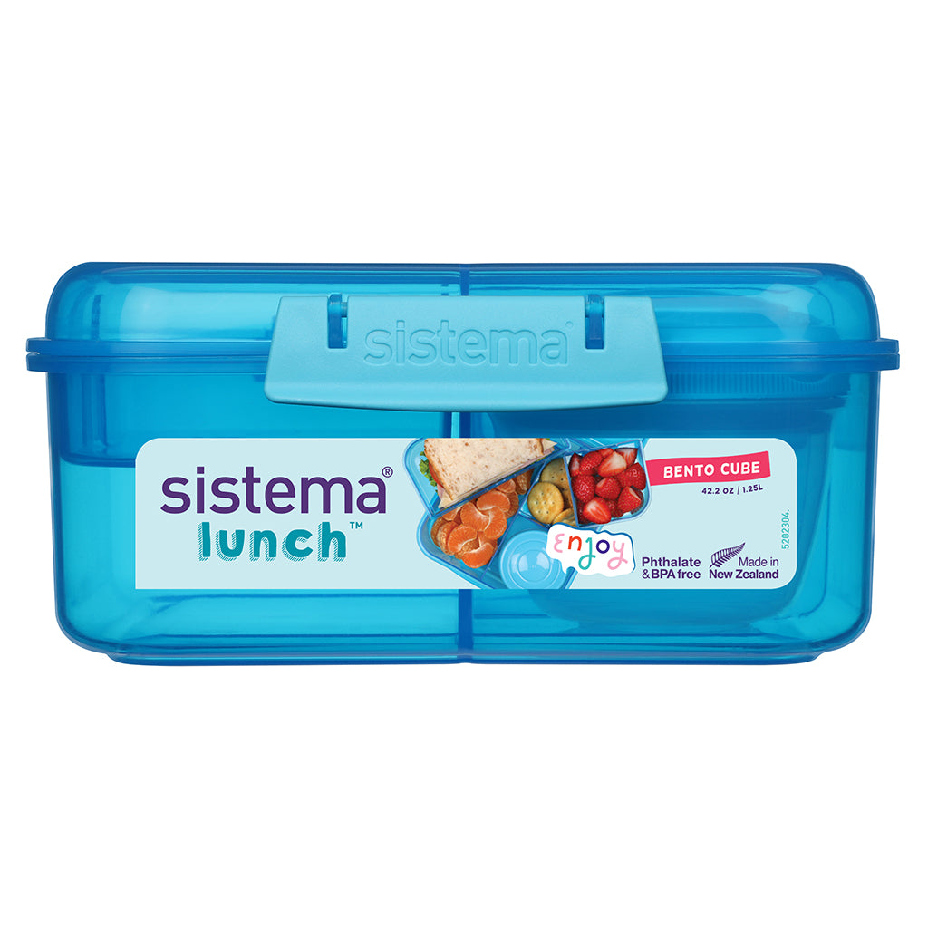 Sistema Bento Cube Lunch Box with 5 Compartments and Container, 1.25L - Blue
