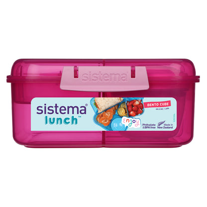 Sistema Bento Cube Lunch Box with 5 Compartments and a Container, 1.25L – Pink