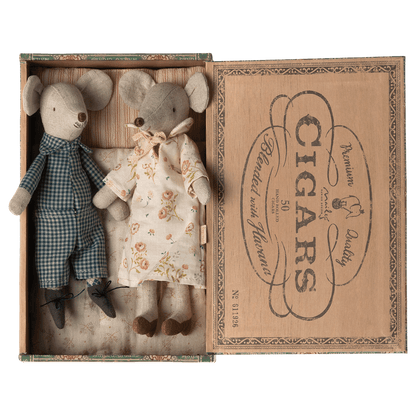 Maileg Grandma and Grandpa Mouse in Cigar Box