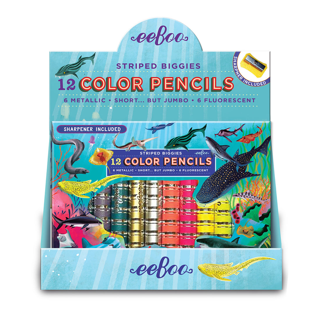eeBoo 12 Double-Ended Colored Pencils, Sharks