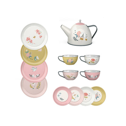 Moulin Roty Suitcase with Tea Set, 14 Pieces - Les Parisiennes
