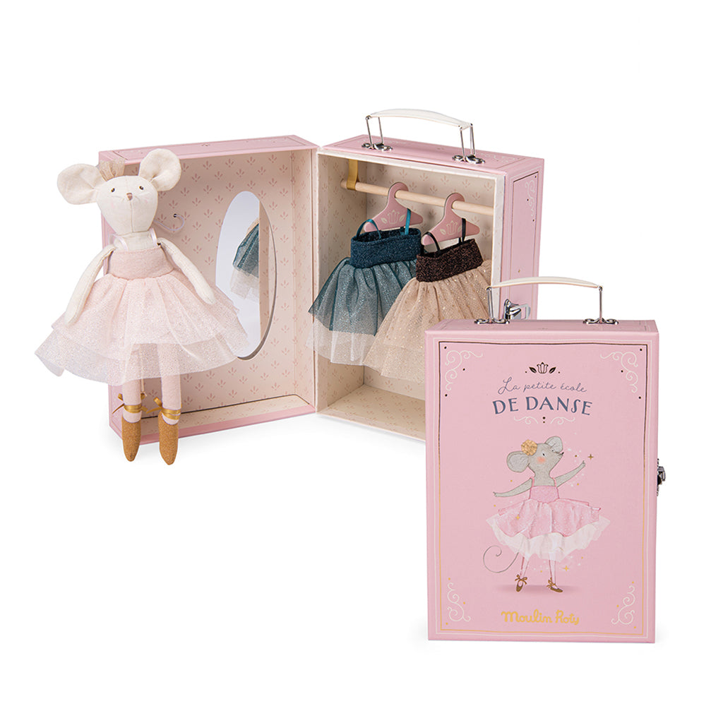 Moulin Roty dukke, ballerina mus i kuffert, 26 cm - Suzies garderobe