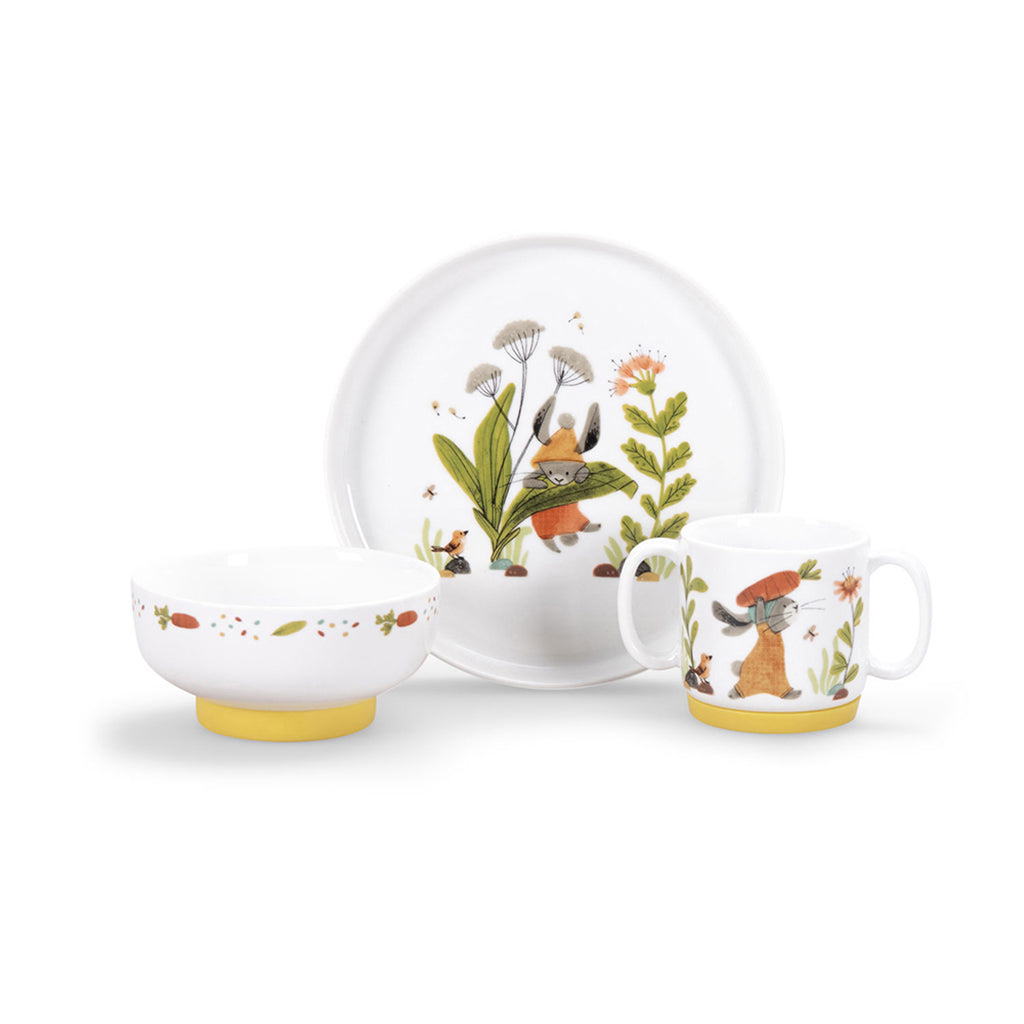 Moulin Roty Porcelain Dining Set, Three Little Rabbits