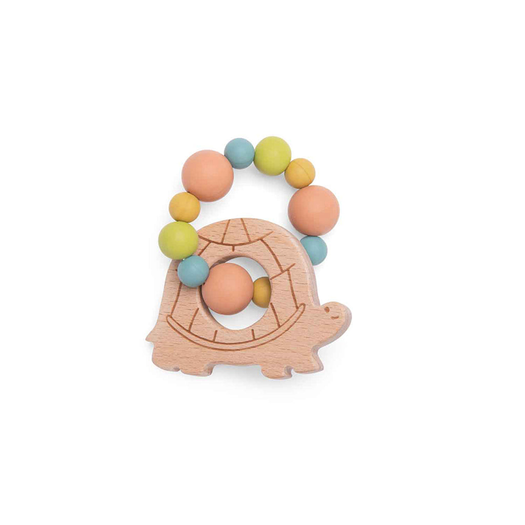 Moulin Roty Wooden Rattle with Teething Ring, Turtle
