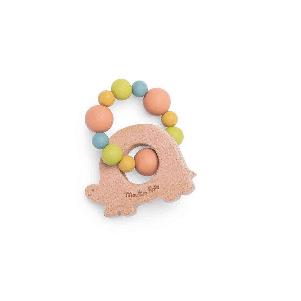 Moulin Roty Wooden Rattle with Teething Ring, Turtle
