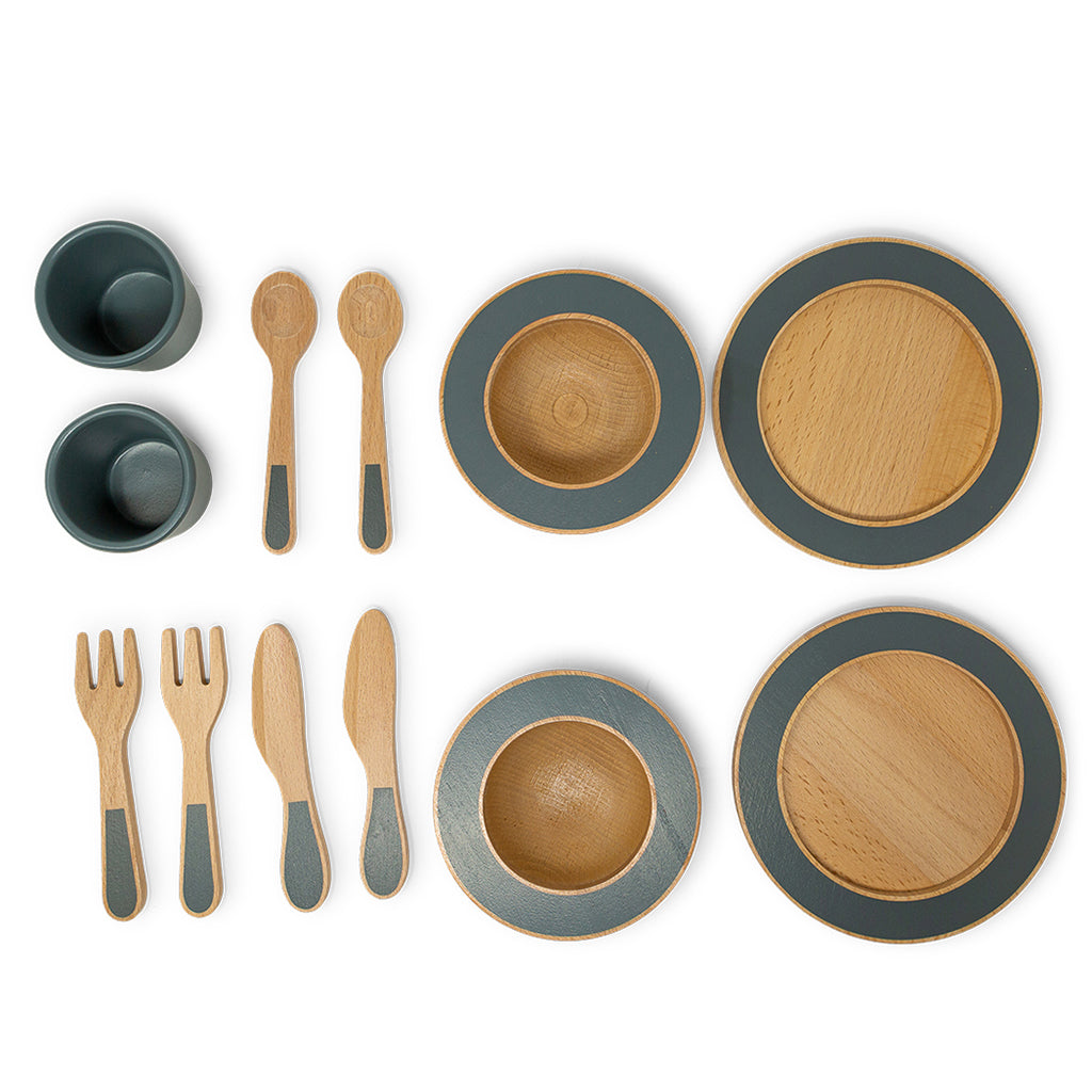 Mamamemo Dining Set in Wood, Emerald Green