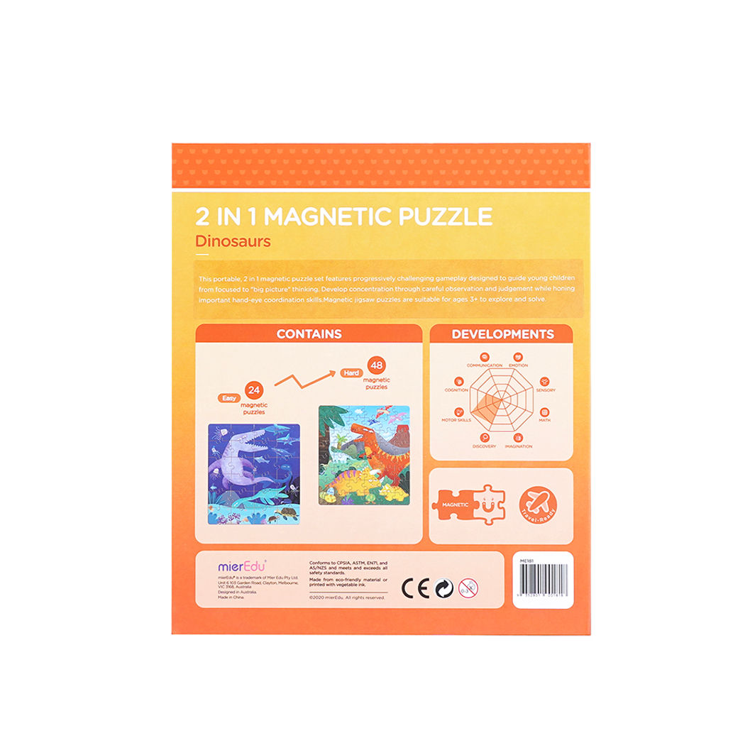 mierEdu, Magnetic Puzzle 24+48 pcs - Dinosaurs