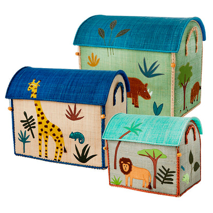 RICE Basket House for Storage, Jungle Theme – Blue