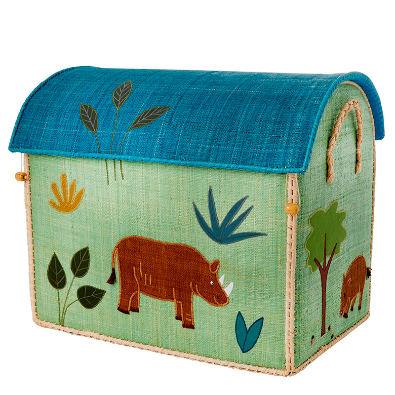 RICE Basket House for Storage, Jungle Theme – Blue