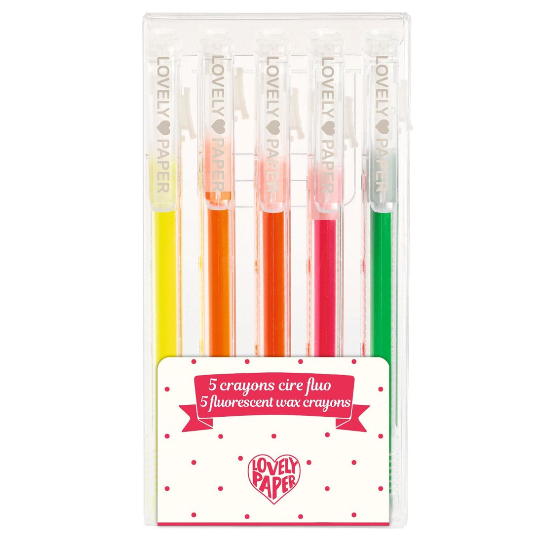 Djeco Lovely Paper, Set of 5 Fluorescent Wax Crayons