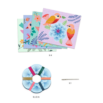Djeco Activity Kit with Ribbons, Artistic Loops – Birds