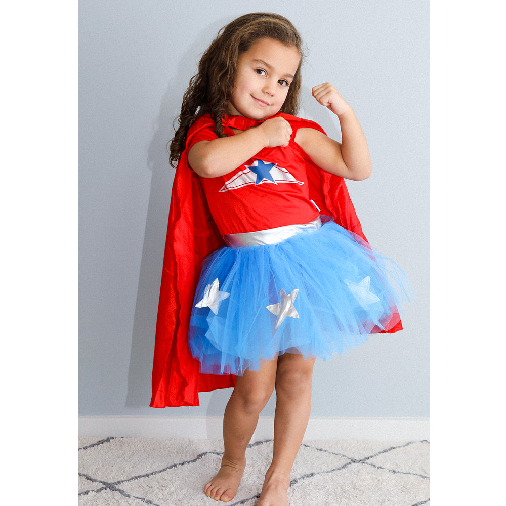 Den Goda Fen Costume, Super Wondergirl with Cape - Size 4-6 Years