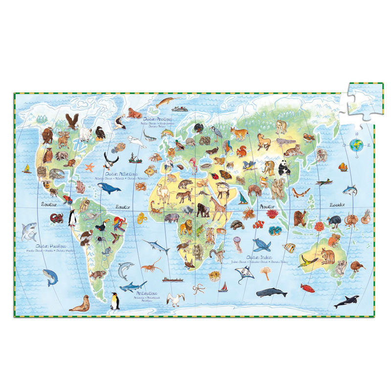 Djeco puslespil, verdens dyr puslespil - 100 brikker + bog