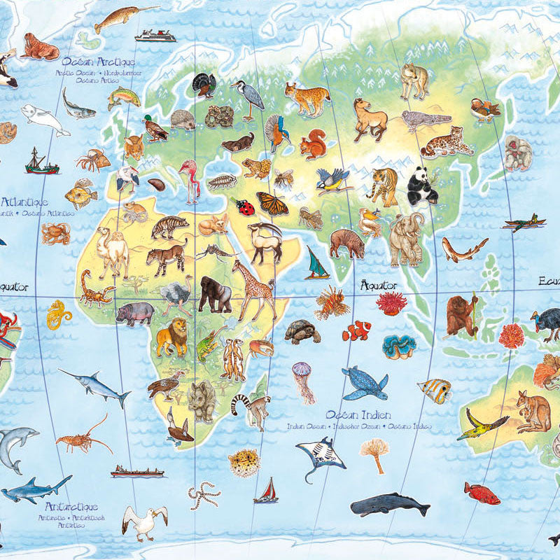 Djeco puslespil, verdens dyr puslespil - 100 brikker + bog