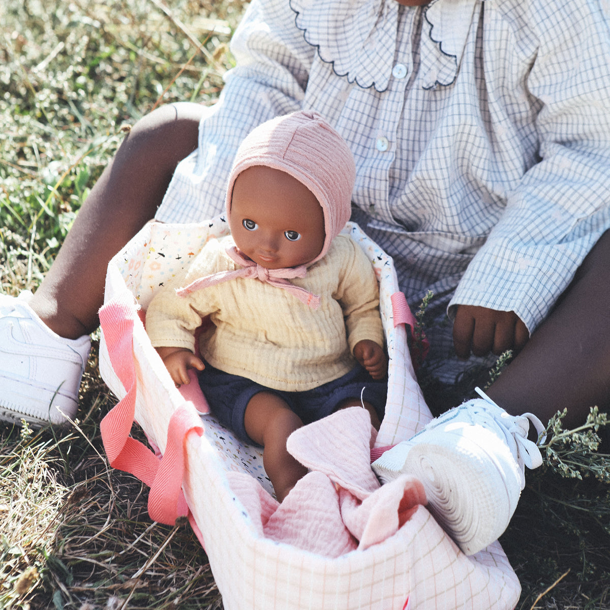 Djeco Pomea Doll Carry Cot, Pink Lines