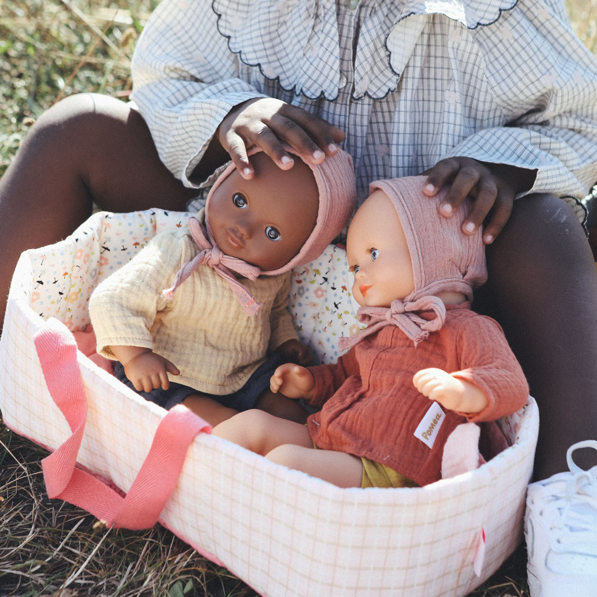 Djeco Pomea Doll Carry Cot, Pink Lines