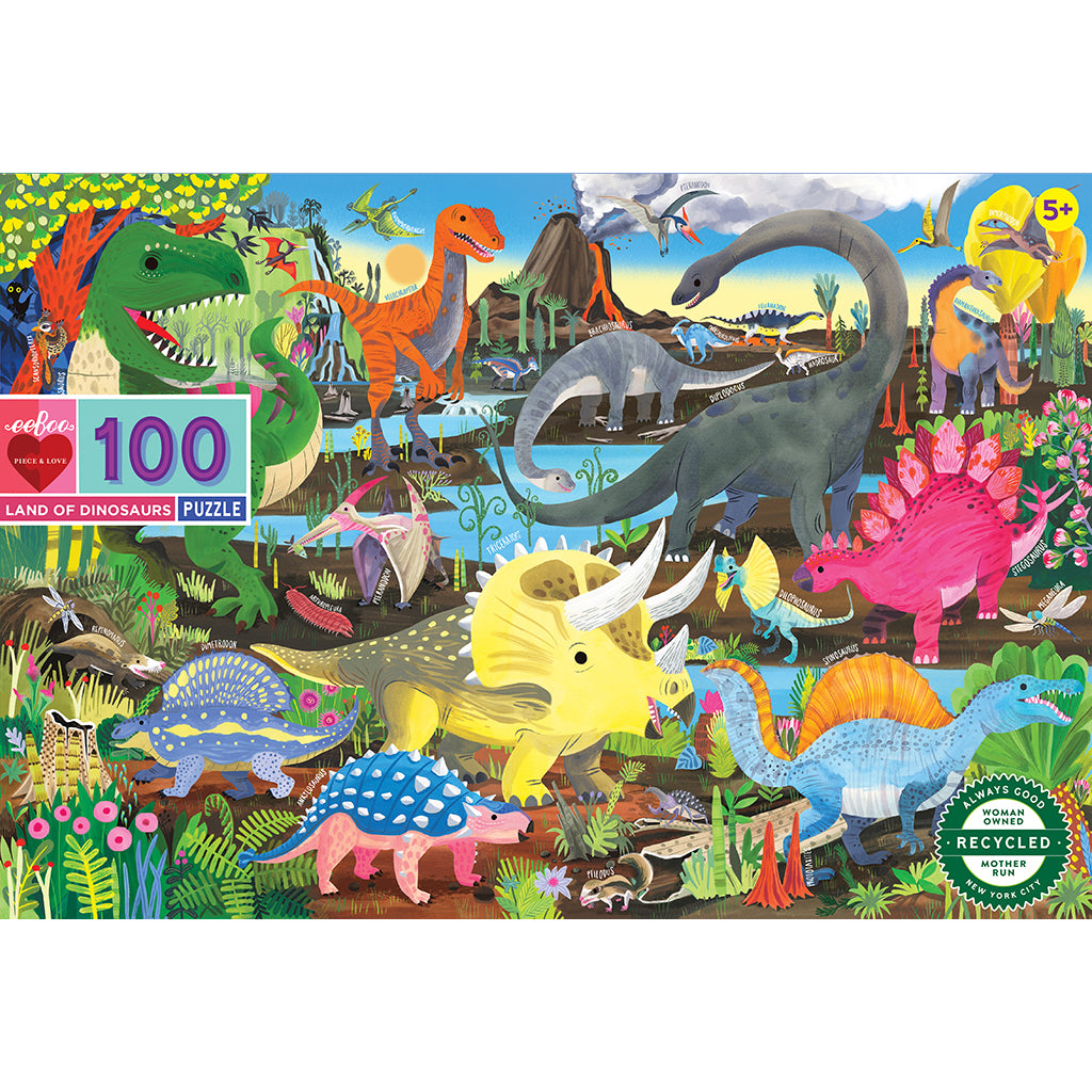 Eeboo Puzzle, Dinoland - 100 Pieces