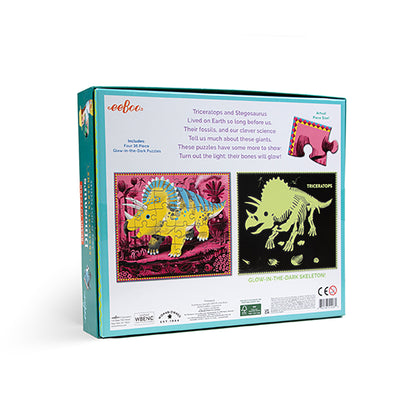 Eeboo 4 Puzzle Set, Dinosaurs, Glow-in-the-Dark – 36 Pieces Each