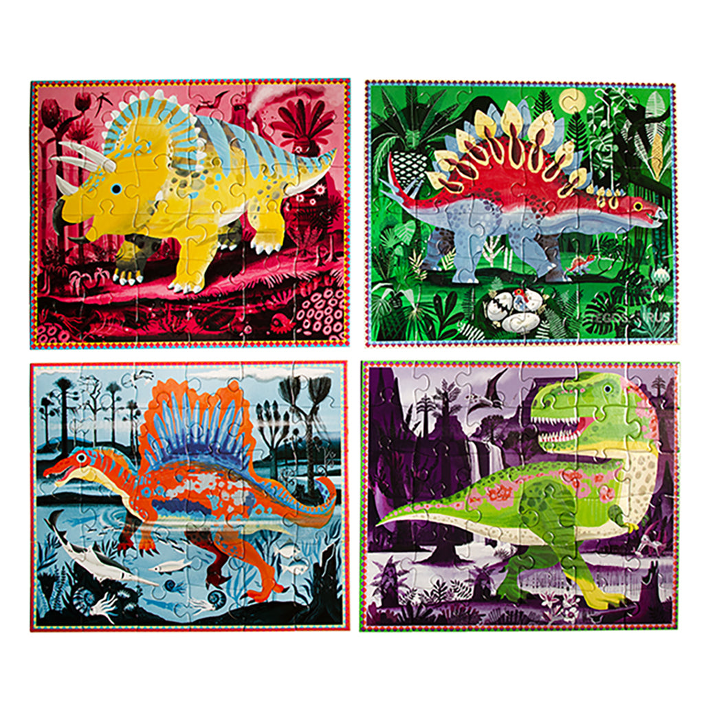 Eeboo 4 Puzzle Set, Dinosaurs, Glow-in-the-Dark – 36 Pieces Each