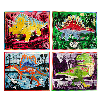 Eeboo 4 Puzzle Set, Dinosaurs, Glow-in-the-Dark – 36 Pieces Each