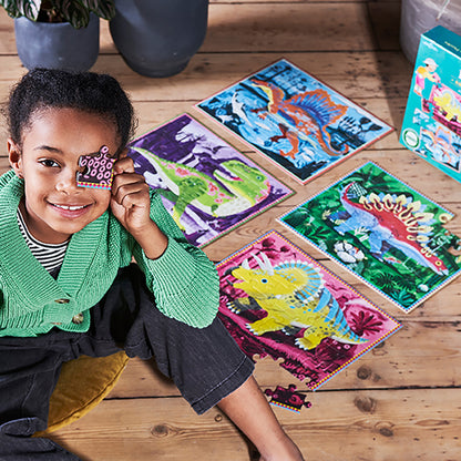 Eeboo 4 Puzzle Set, Dinosaurs, Glow-in-the-Dark – 36 Pieces Each
