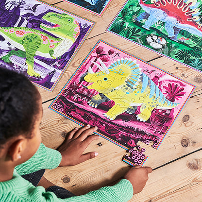 Eeboo 4 Puzzle Set, Dinosaurs, Glow-in-the-Dark – 36 Pieces Each