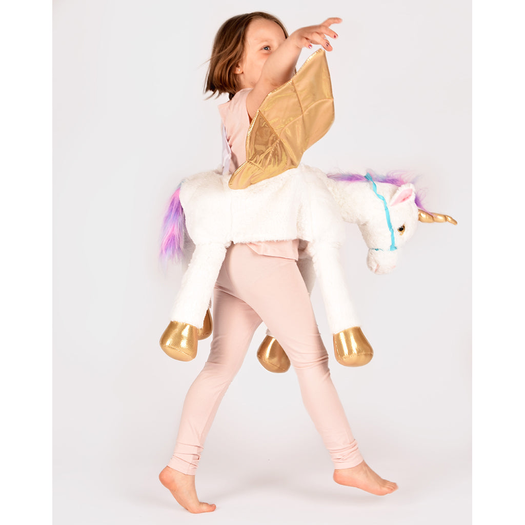 Den goda Fen Ride-On Unicorn Animal Costume – Ages 3–8