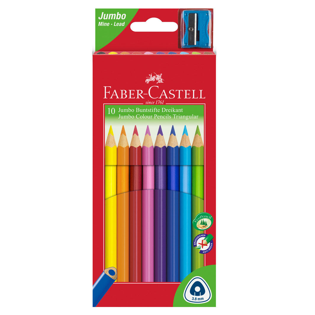 Faber-Castell, 10 stk trekantet Jumbo farveblyanter