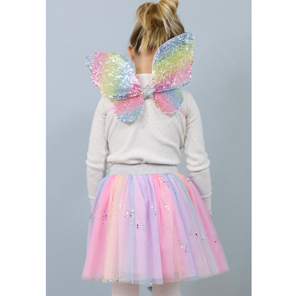 Great Pretenders Costume, Rainbow Butterfly Skirt with Wings and Wand - Size 4-6 Years