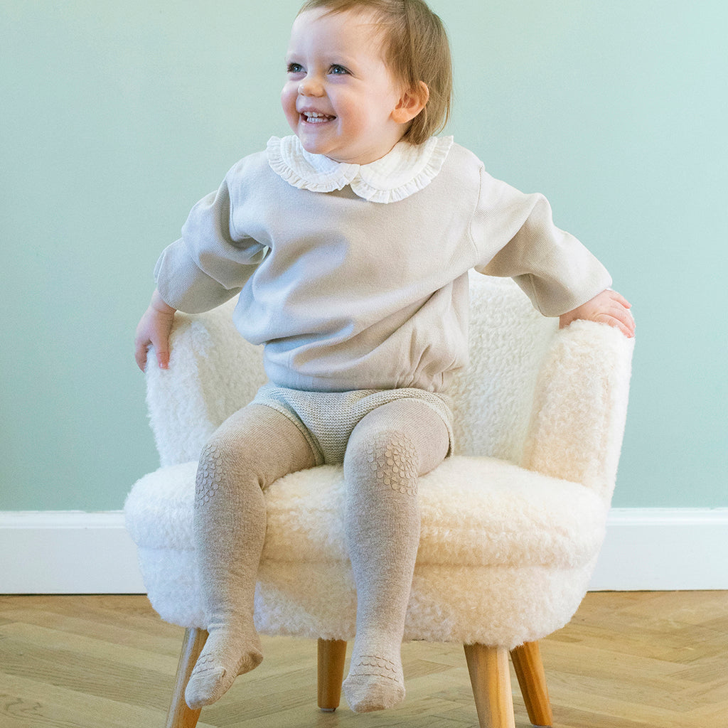 GoBabyGo Crawling Tights with Grips, Sand - Wool