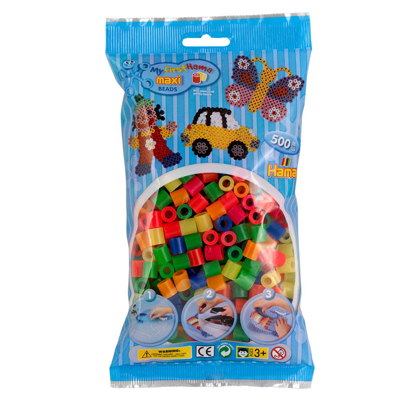 Hama Maxi perler i pose, neon, 500 stk